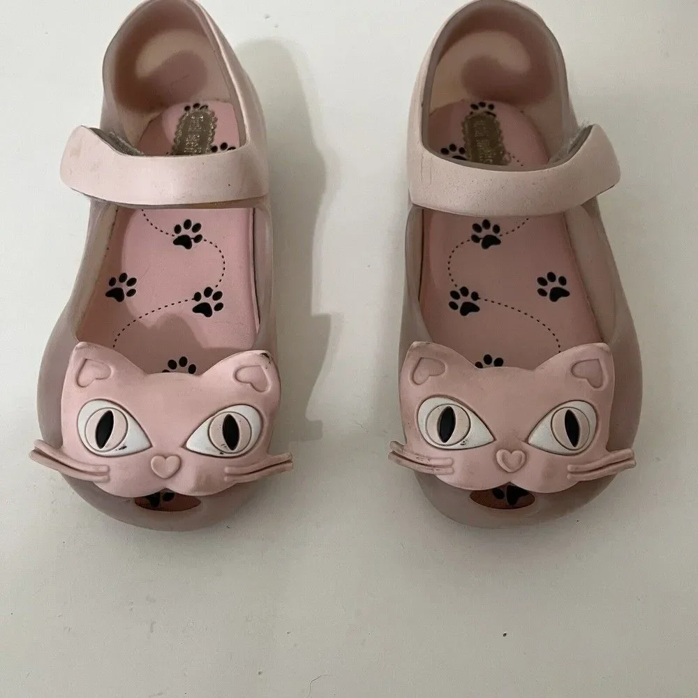 Mini Melissa Ultragirl II Pink Cat Mary Jane Flats Shoes Toddler Girls Size 8